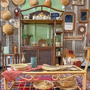 Boho Handmade Woven Wicker Rattan Baskets Wall Art Decor Set Of 2